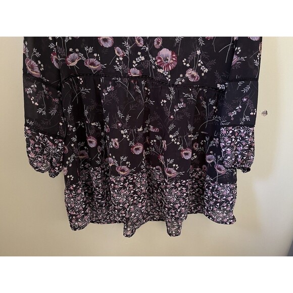 Knox Rose Women's Top Blouse Sheer Black Floral Pattern Size Small - Picture 5 of 7
